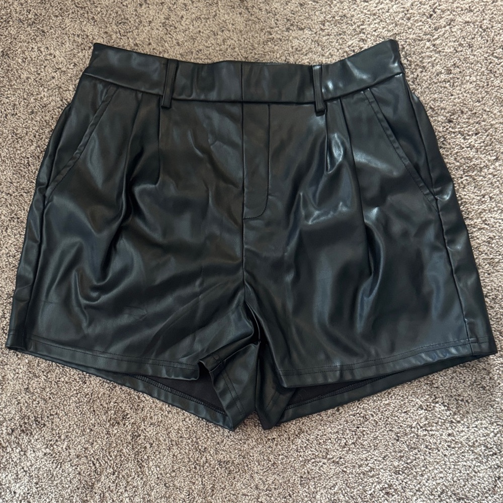 Black Faux Leather Women Shorts